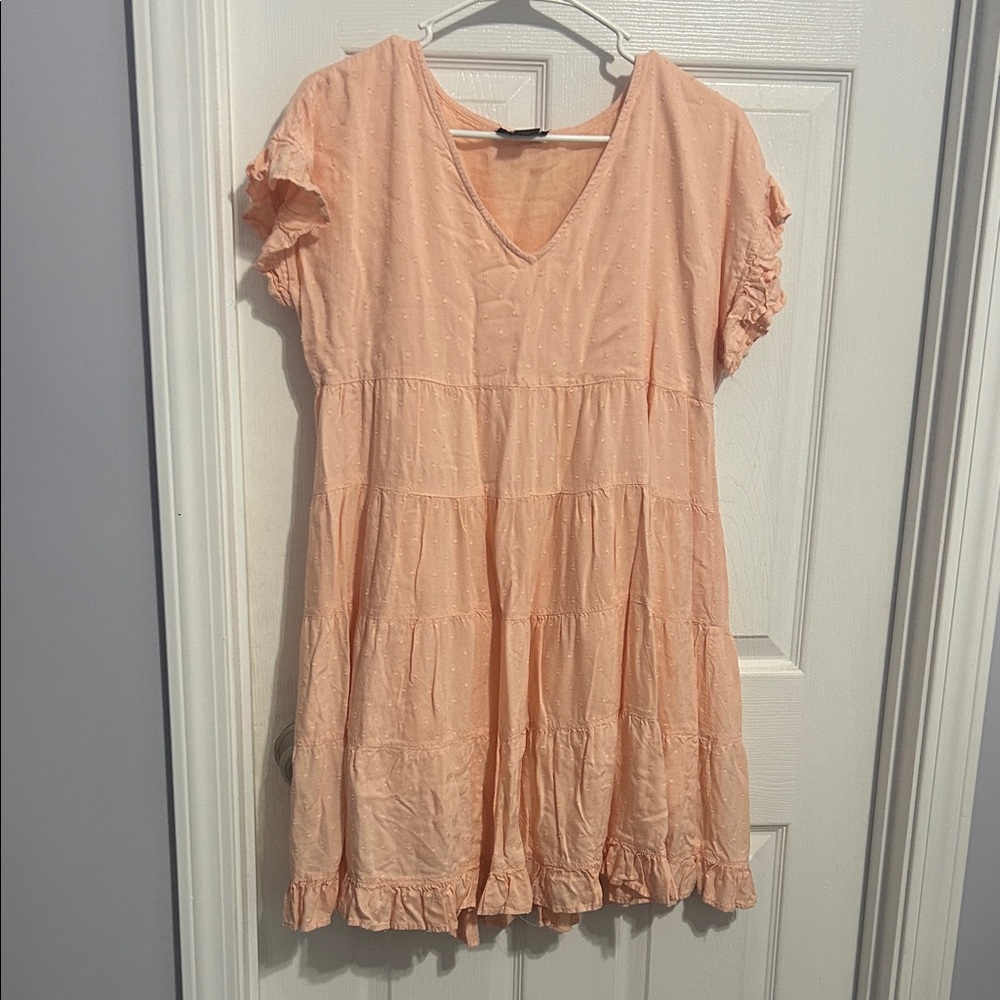 Angie Peach Ruffle Sleeve Dress